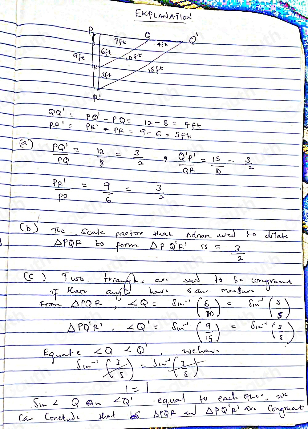 Solved: Adnan wants a larger garden. He draws PQR to show his original ...