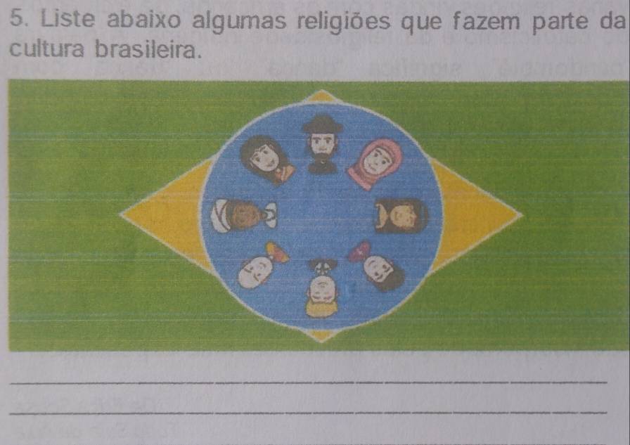 Liste abaixo algumas religiões que fazem parte da 
cultura brasileira. 
_ 
_