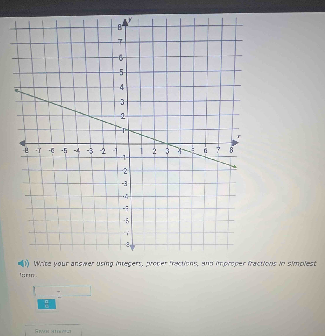 Write your answer using integers, proper fractions, and improper fractions in simplest 
form.
 □ /□  
Save answer