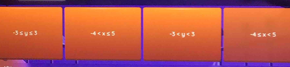 -3≤ y≤ 3
-4
-3
-4≤ x<5</tex> 
I I