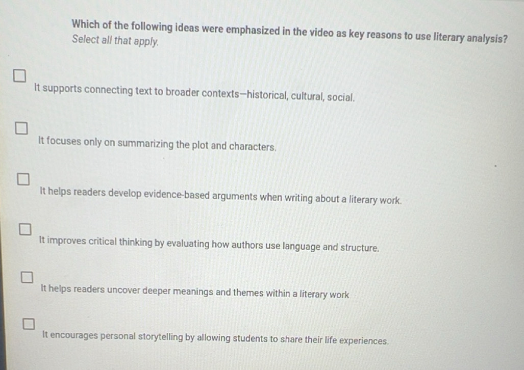 Solved: Which of the following ideas were emphasized in the video as ...