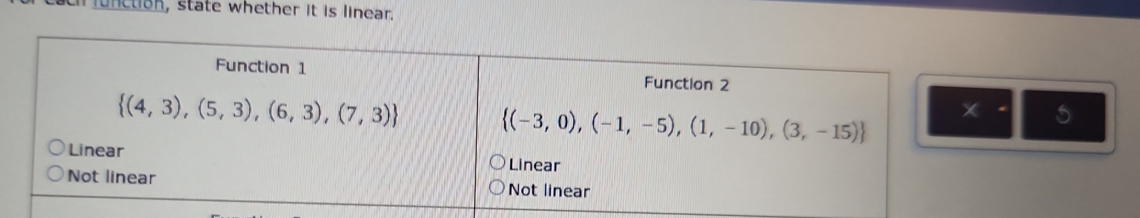 function, state whether it is linear.