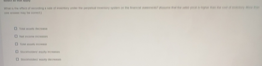 Solved: What is the effect of reconding a sale of inventory under the ...
