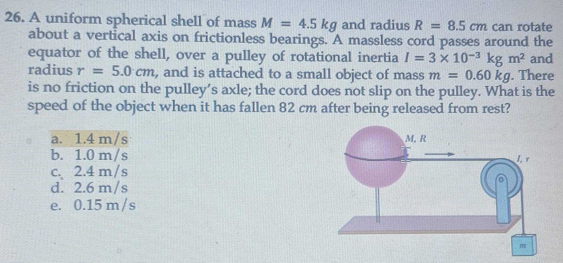 Solved: A uniform spherical shell of mass M=4.5kg and radius R=8.5cm ...
