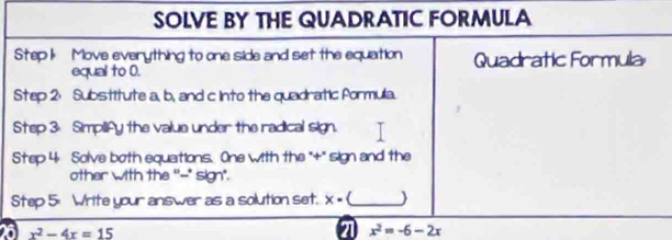 261 x^2-4x=15 x^2=-6-2x