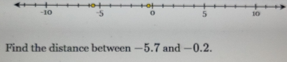 Find the distance between −5.7 and −0.2.