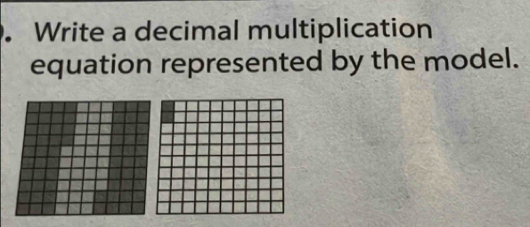 Write a decimal multiplication 
equation represented by the model.