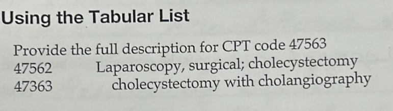Solved: Using the Tabular List Provide the full description for CPT ...