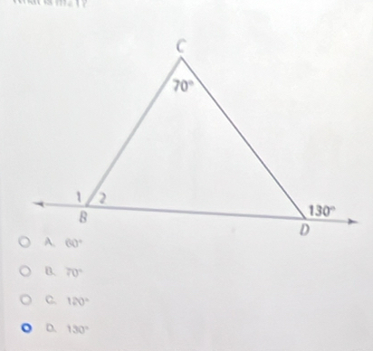 B. 70°
C. 120°
D. 130°
