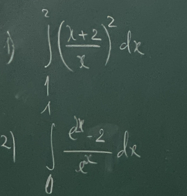 ∈t _2^(2(frac x+2)x)^2dx
1 
2 ∈tlimits _1^(4frac e^x)-2e^xdx