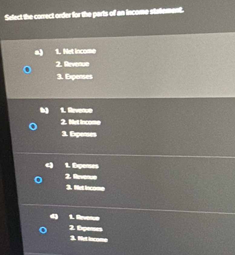 Solved: Select the correct order for the parts of an income statement ...