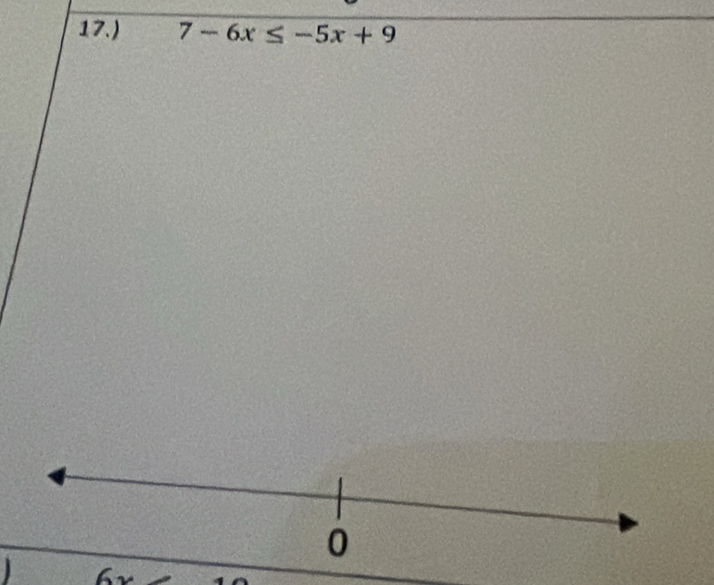 17.) 7-6x≤ -5x+9