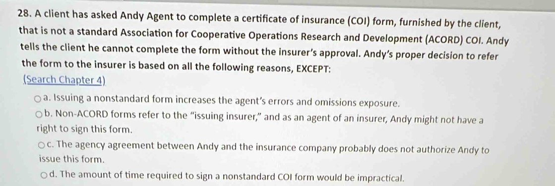 Solved: A client has asked Andy Agent to complete a certificate of ...