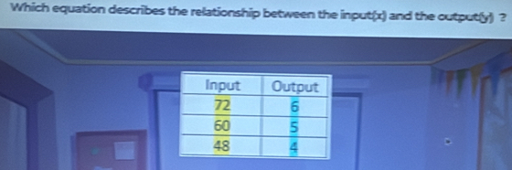 Which equation describes the relationship between the input(x) and the output(y) ?