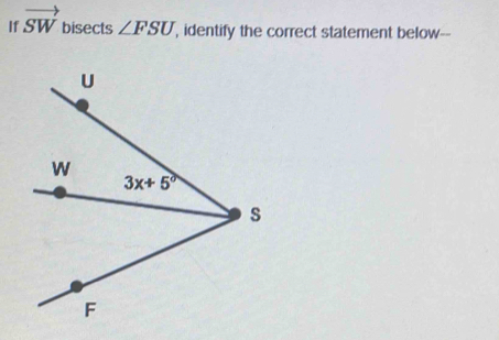 If vector SW bisects ∠ FSU , identify the correct statement below--