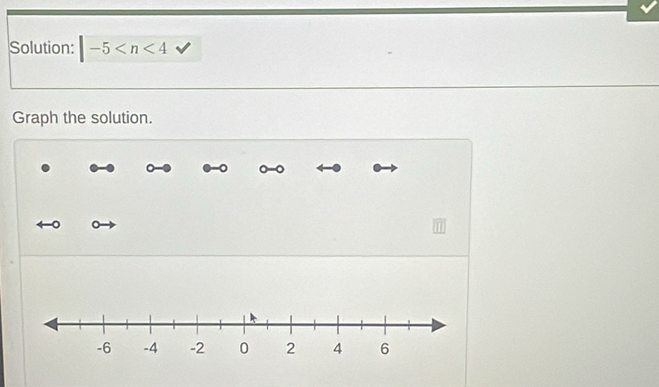 Solution: |-5
Graph the solution.