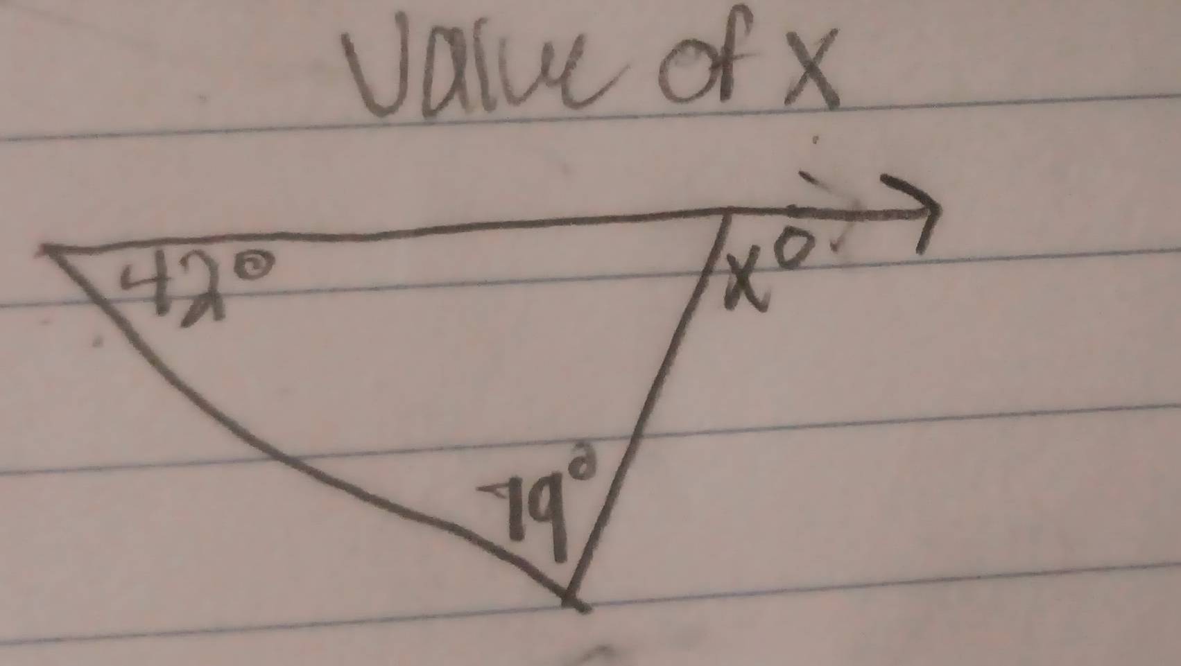 value of x
42°
x°
-19°