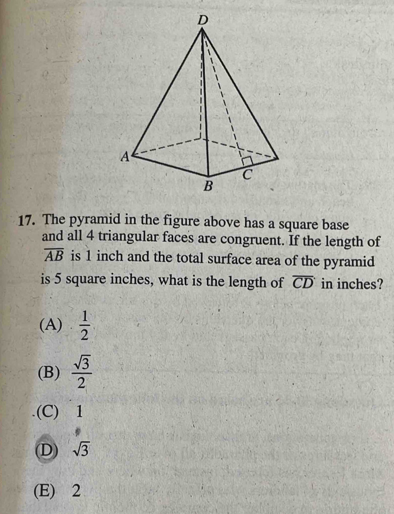 Solved: The pyramid in the figure above has a square base and all 4 ...