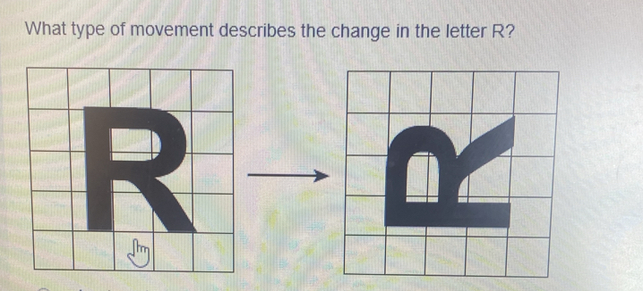 What type of movement describes the change in the letter R?