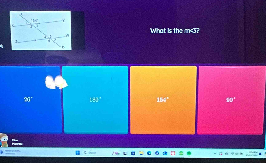 What is the m<3</tex>
26°
180°
154°
90°
Search