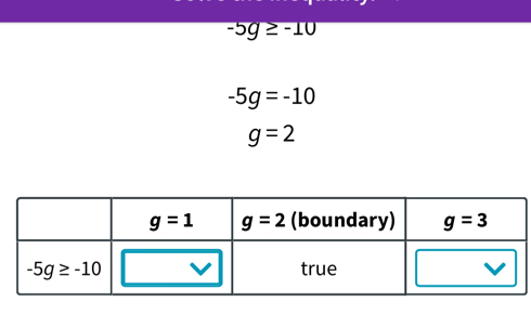 -5g≥ -10
-5g=-10
g=2