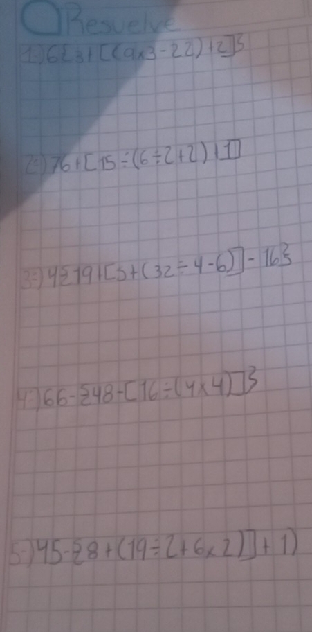 Besvelve
6 3+[(9* 3-22)+2]
76+[15/ (6/ 2+2)+1]
4 19+[5+(32/ 4-6)]-16
66- 48-[16/ (4* 4)]
5 45- 8+(19/ 2+6* 2)]+1)