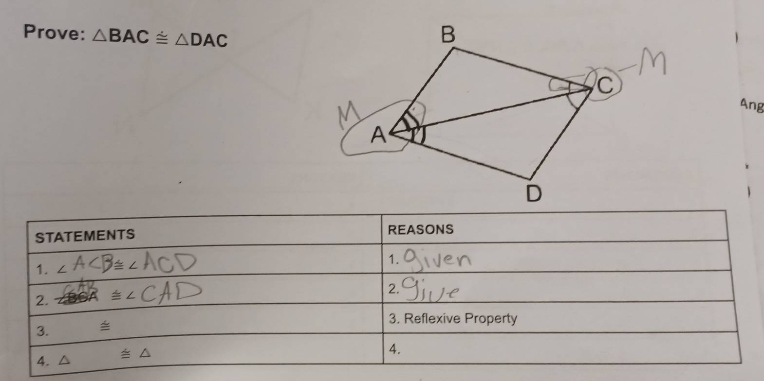 Prove: △ BAC≌ △ DAC
Ang