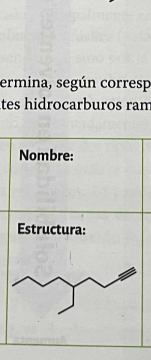 ermina, según corresp 
êtes hidrocarburos ram 
Nombre: 
Estructura: