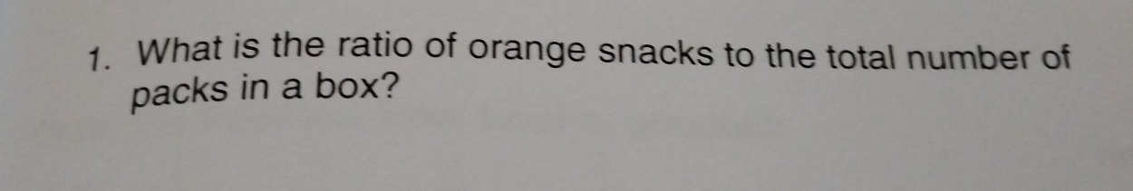 What is the ratio of orange snacks to the total number of 
packs in a box?