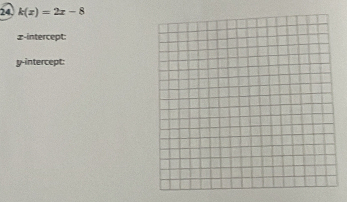 k(x)=2x-8
x-intercept: 
y-intercept: