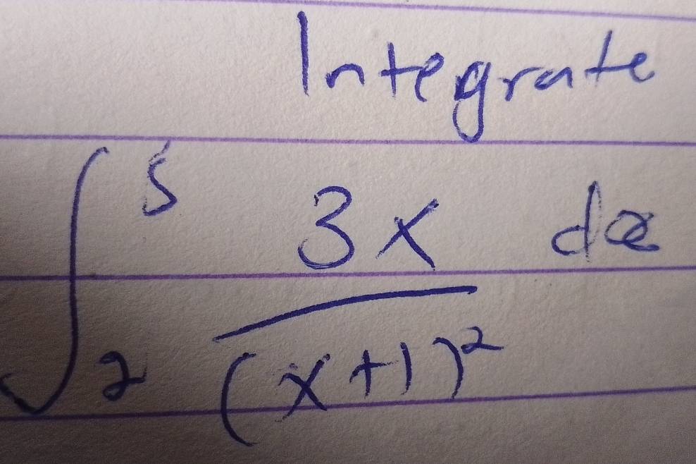 Integrate
∈t _2^(5frac 3x)(x+1)^2dx