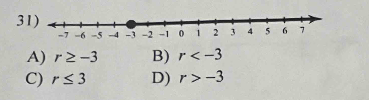 3
A) r≥ -3 B) r
C) r≤ 3 D) r>-3