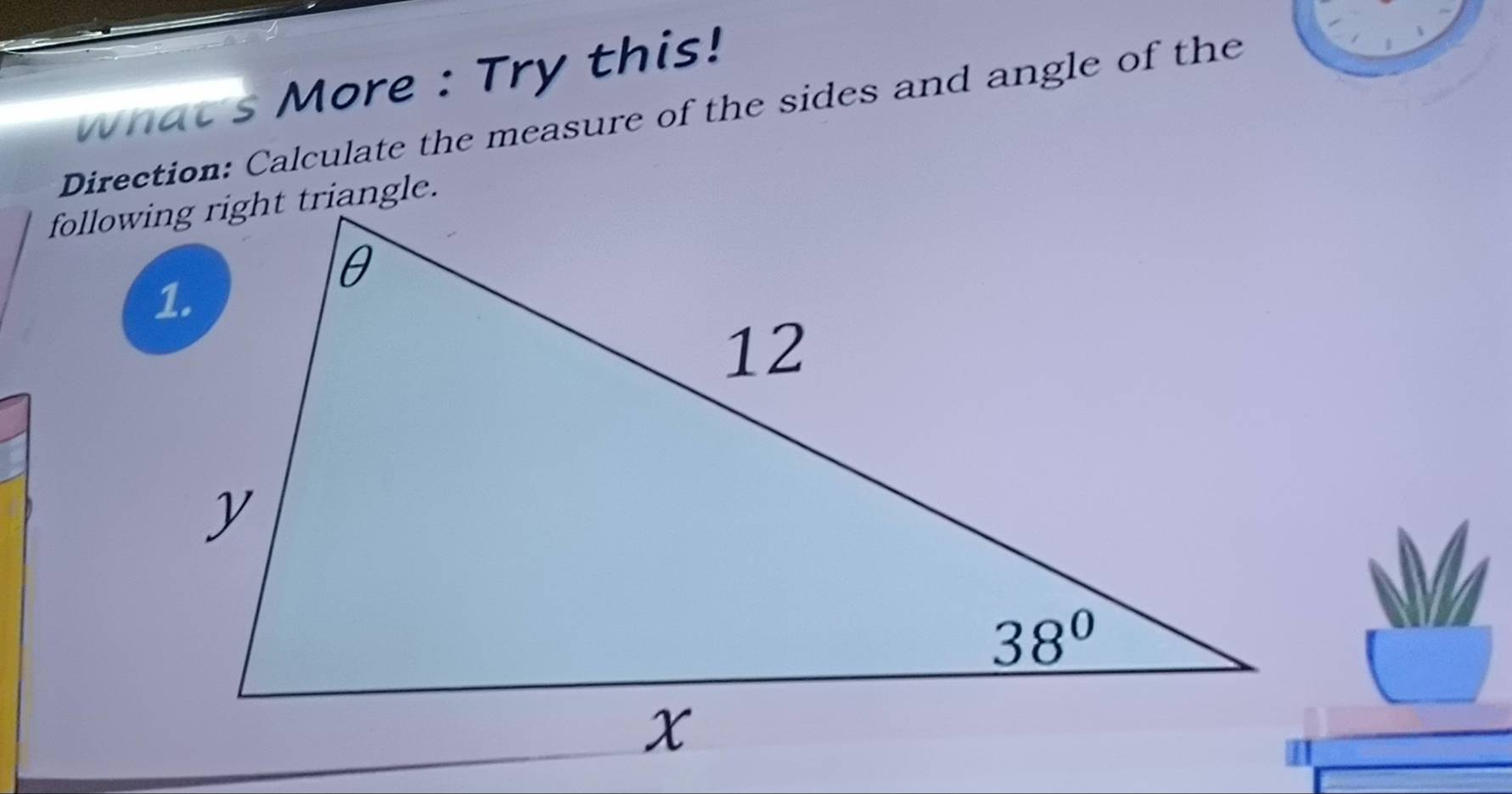 What's More : Try this!
Direction: Calculate the measure of the sides and angle of the