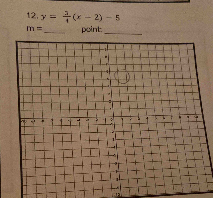 y= 3/4 (x-2)-5
m=
_point:_
-10