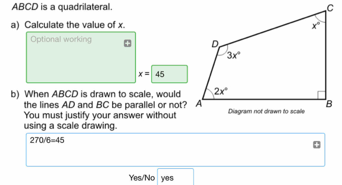 Solved: ABCD is a quadrilateral. C a) Calculate the value of x ...