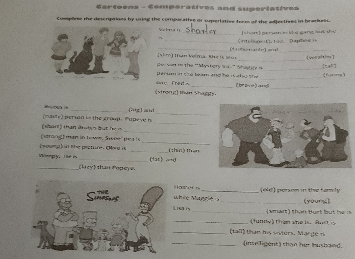 Solved: Cartoons - Comparatives and superlatives Complete the ...