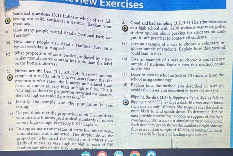 Solved: Éview Exercises 1. Statistical questions (3.1) Indicate which ...