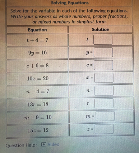 Solving Equations
Question