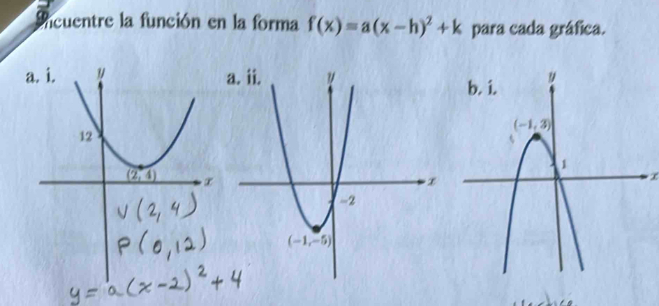 Incuentre la función en la forma f(x)=a(x-h)^2+k para cada gráfica.
* ∞