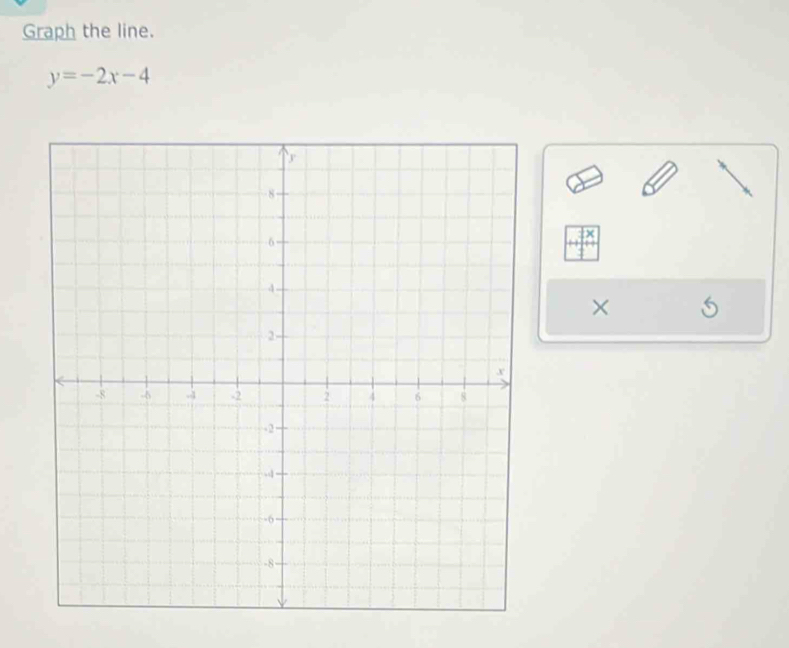 Graph the line.
y=-2x-4
× (