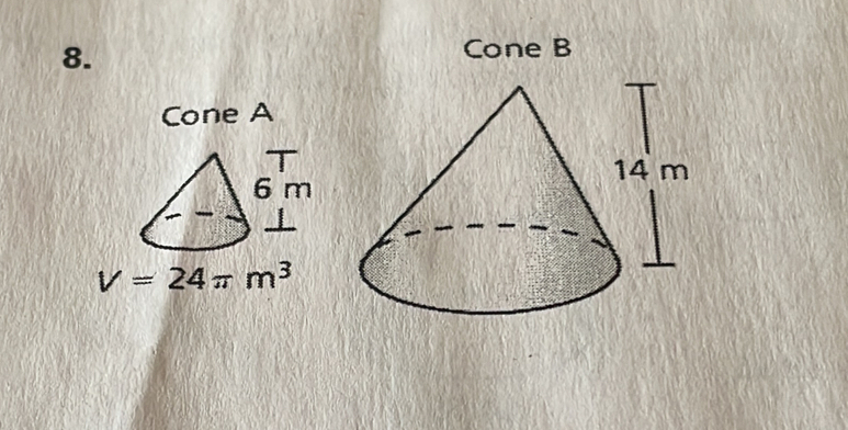 Cone B 
Cone A 
a
6 m
V=24π m^3