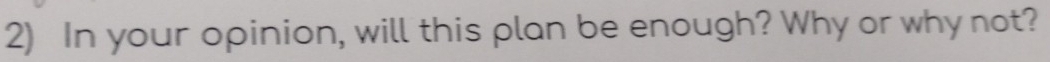 In your opinion, will this plan be enough? Why or why not?