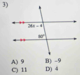 A) 9 B) -9
C) 11 D) 4