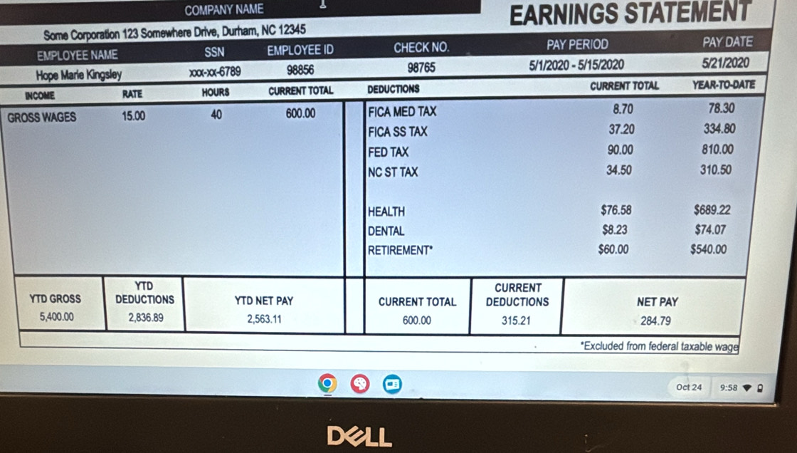 COMPANY NAME
EARNINGS STATEMENT
GR
D