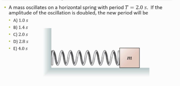 Solved: A mass oscillates on a horizontal spring with period T=2.0s. If ...