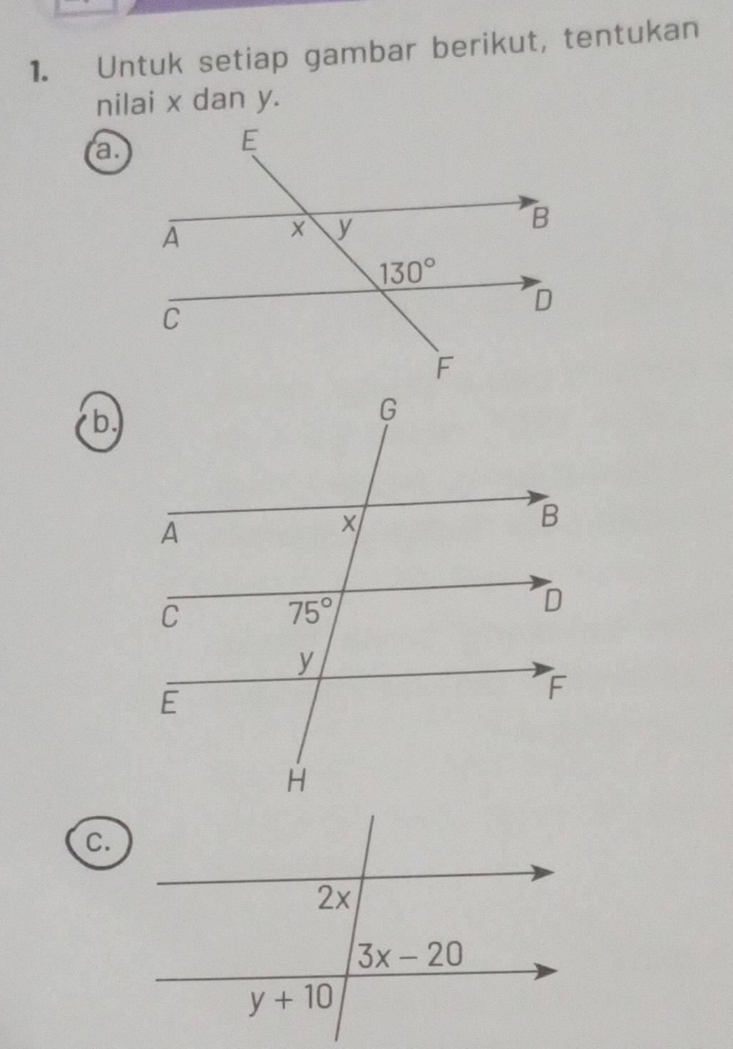 Untuk setiap gambar berikut, tentukan
nilai x dan y.
c.