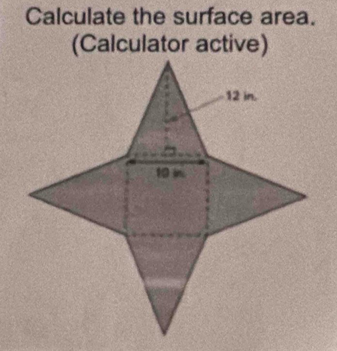 Calculate the surface area. 
(Calculator active)