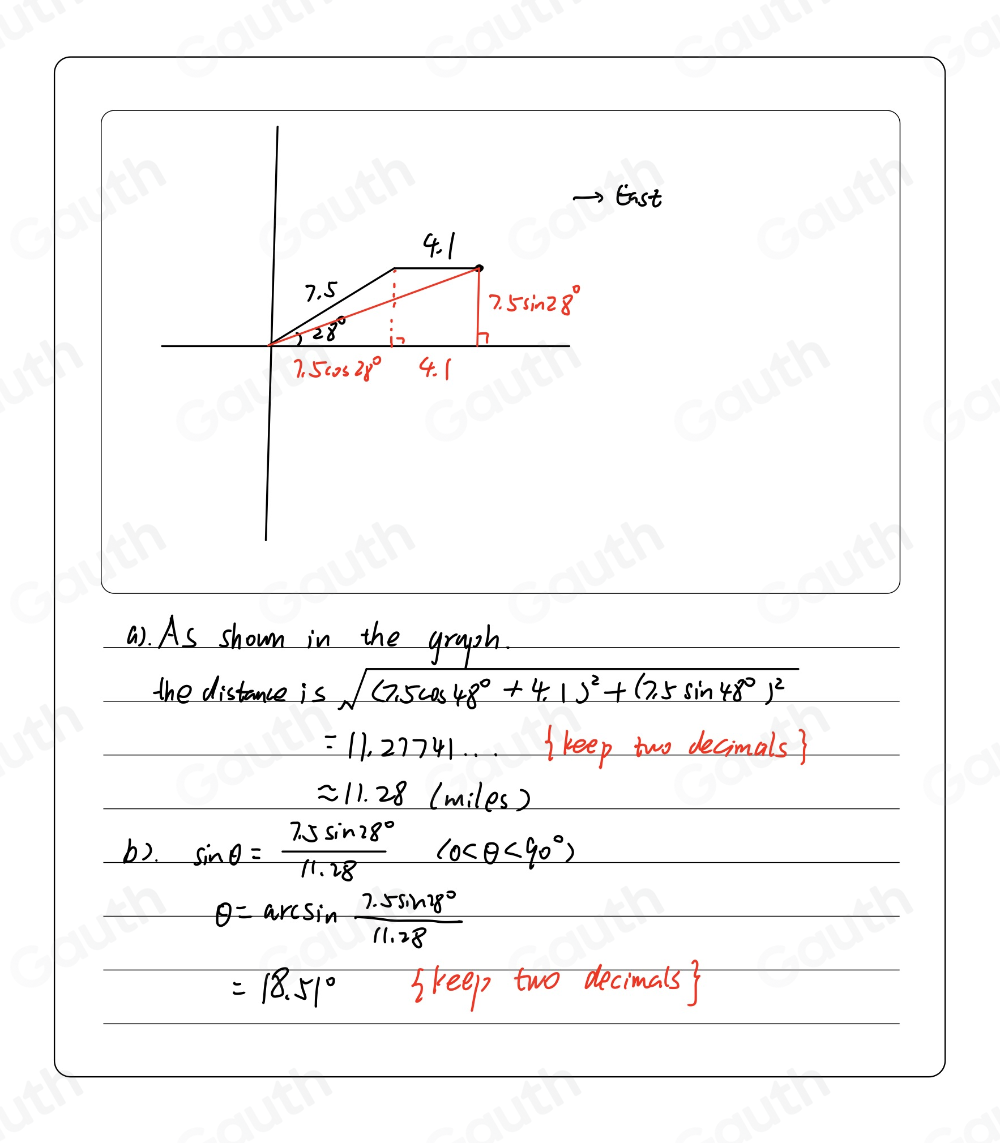 Solved: A SHIP LEAVES PORT AT A BEARING OF 28 AND TRAVELS 7.5 MILES THE ...
