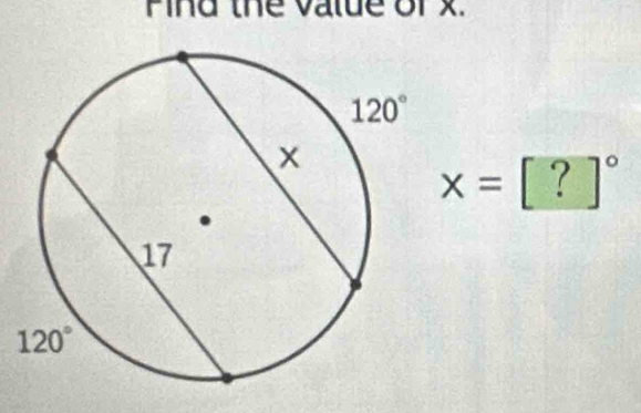 Pind the value of x.
x=[?]^circ 