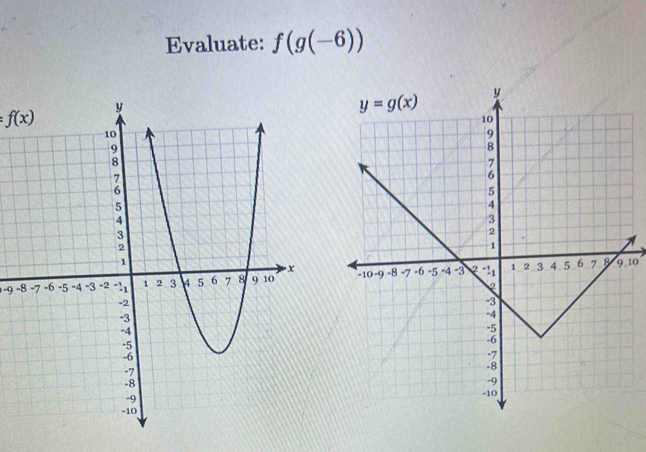 Evaluate: f(g(-6))
:f(x)
-9 -10